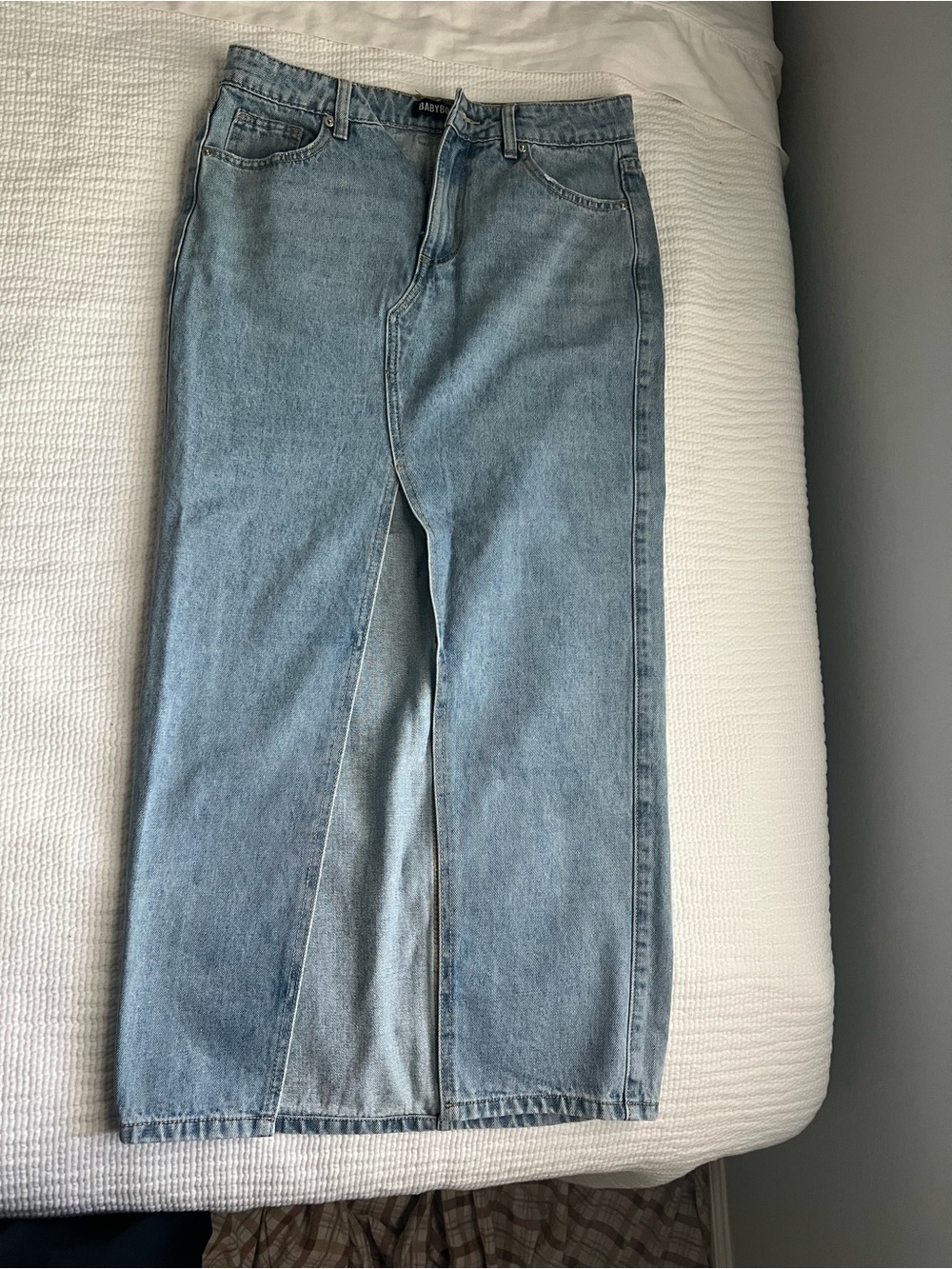 Low Rise Denim Midi Skirt